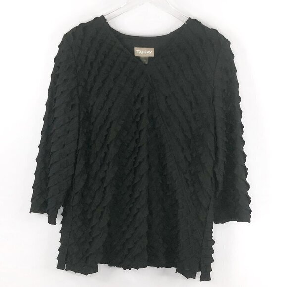 TanJay Black Pleated 3/4 Sleeve Blouse Women's Size 2X - Picture 1 of 3